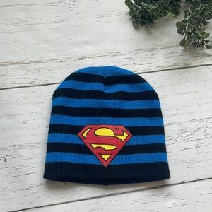Superman Black and Blue Striped Beanie
